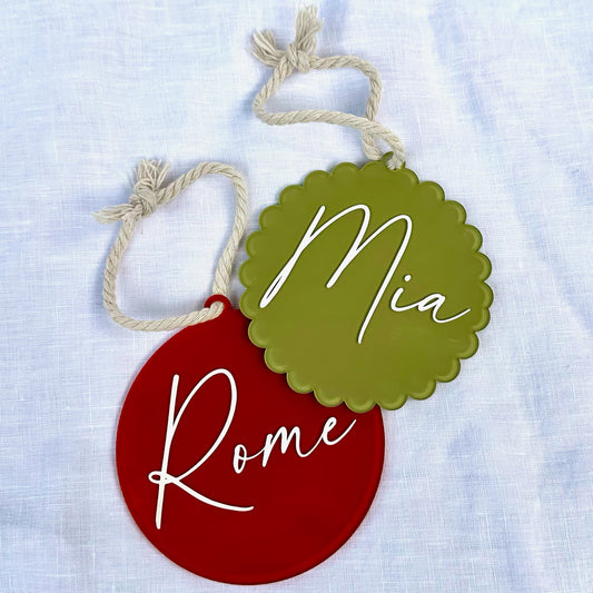 Personalised Name Christmas Ornament - Round or Scalloped Edge