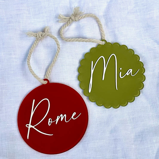 Personalised Name Christmas Ornament - Round or Scalloped Edge