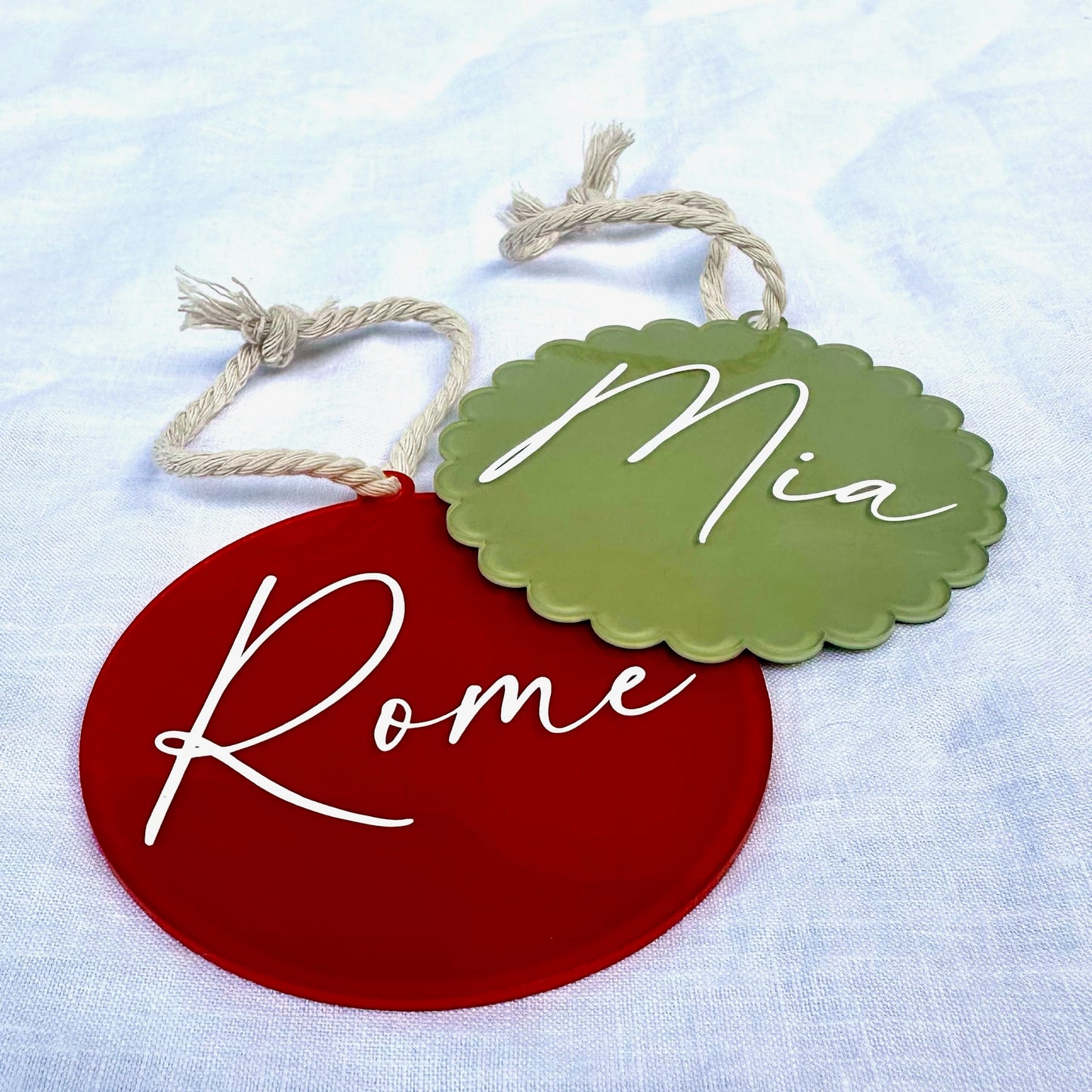 Personalised Name Christmas Ornament - Round or Scalloped Edge