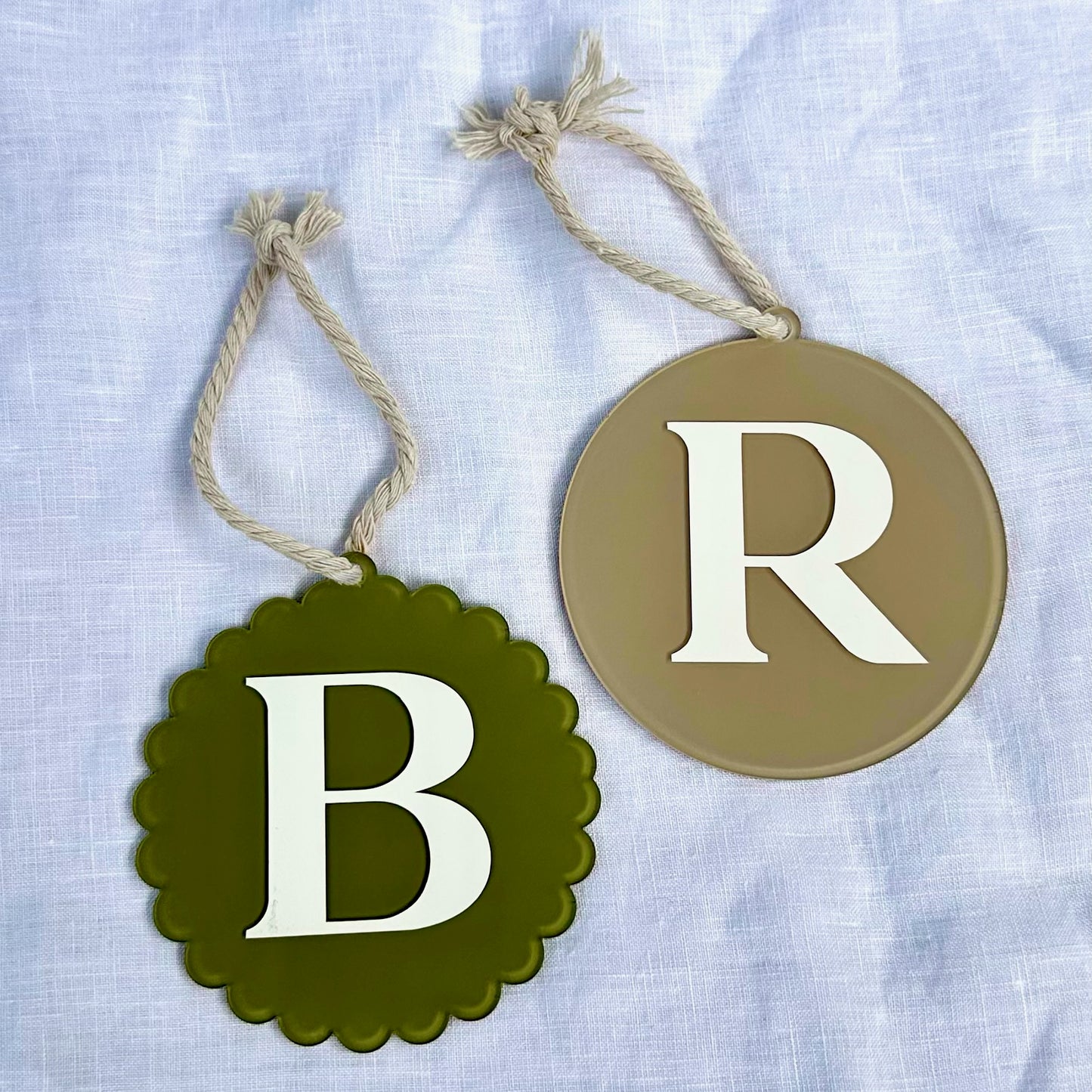 Personalised Initial Christmas Ornament - Round or Scalloped Edge