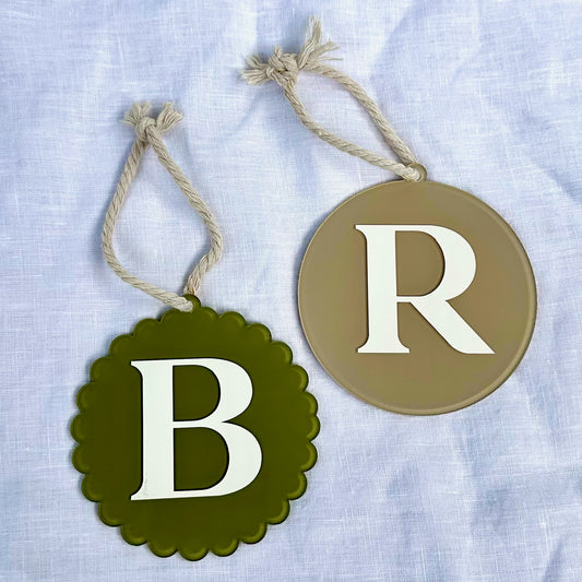 Personalised Initial Christmas Ornament - Round or Scalloped Edge