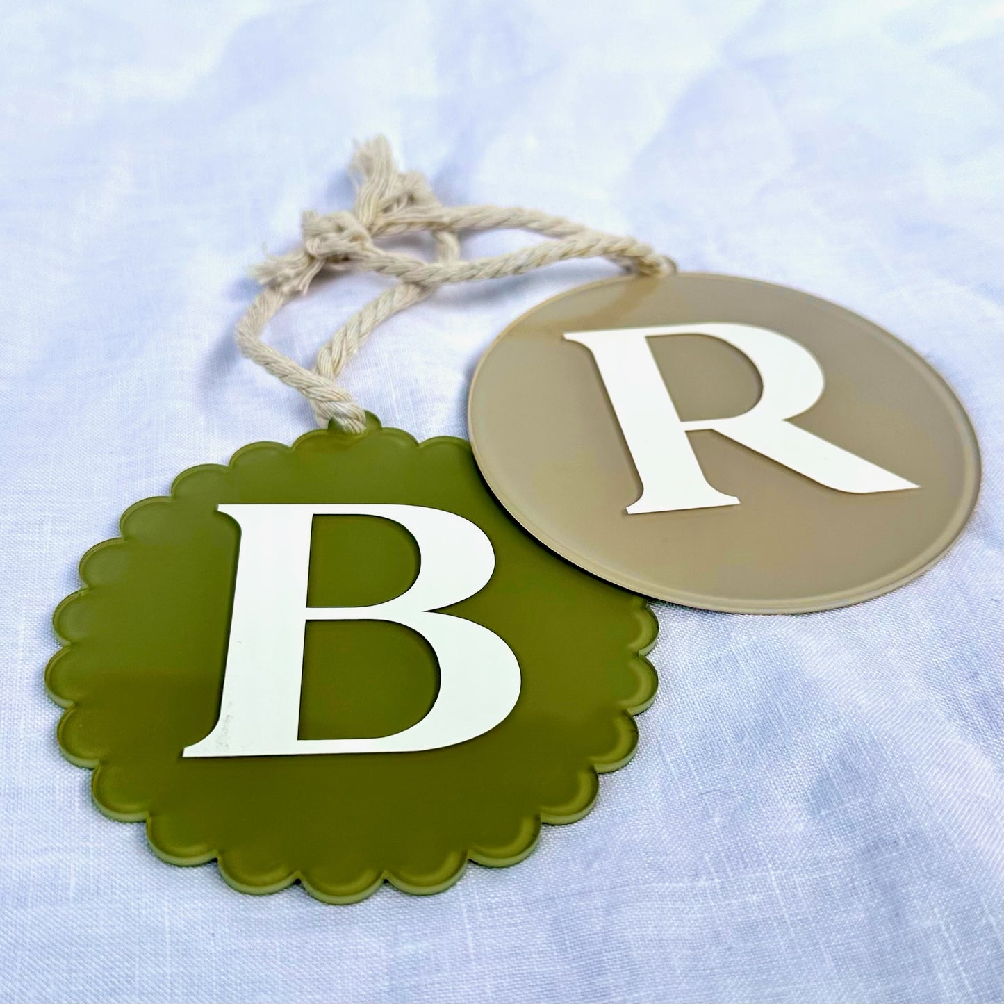 Personalised Initial Christmas Ornament - Round or Scalloped Edge