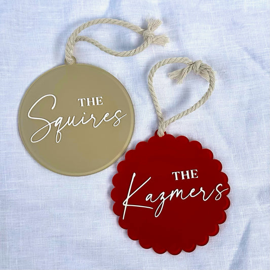 Personalised Family Christmas Ornament - Round or Scalloped Edge