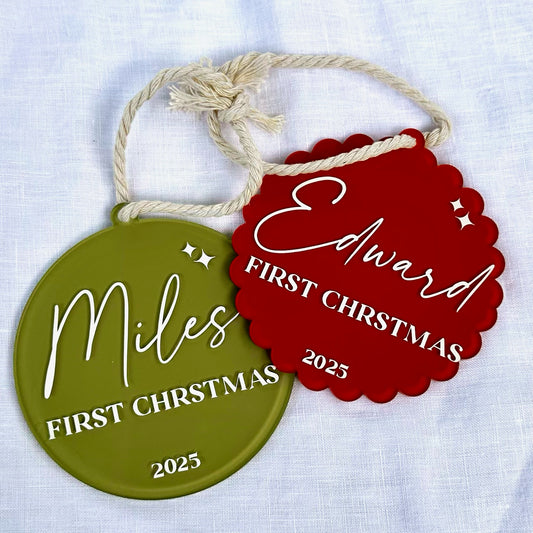 Personalised 'First Christmas' Ornament - Round or Scalloped Edge