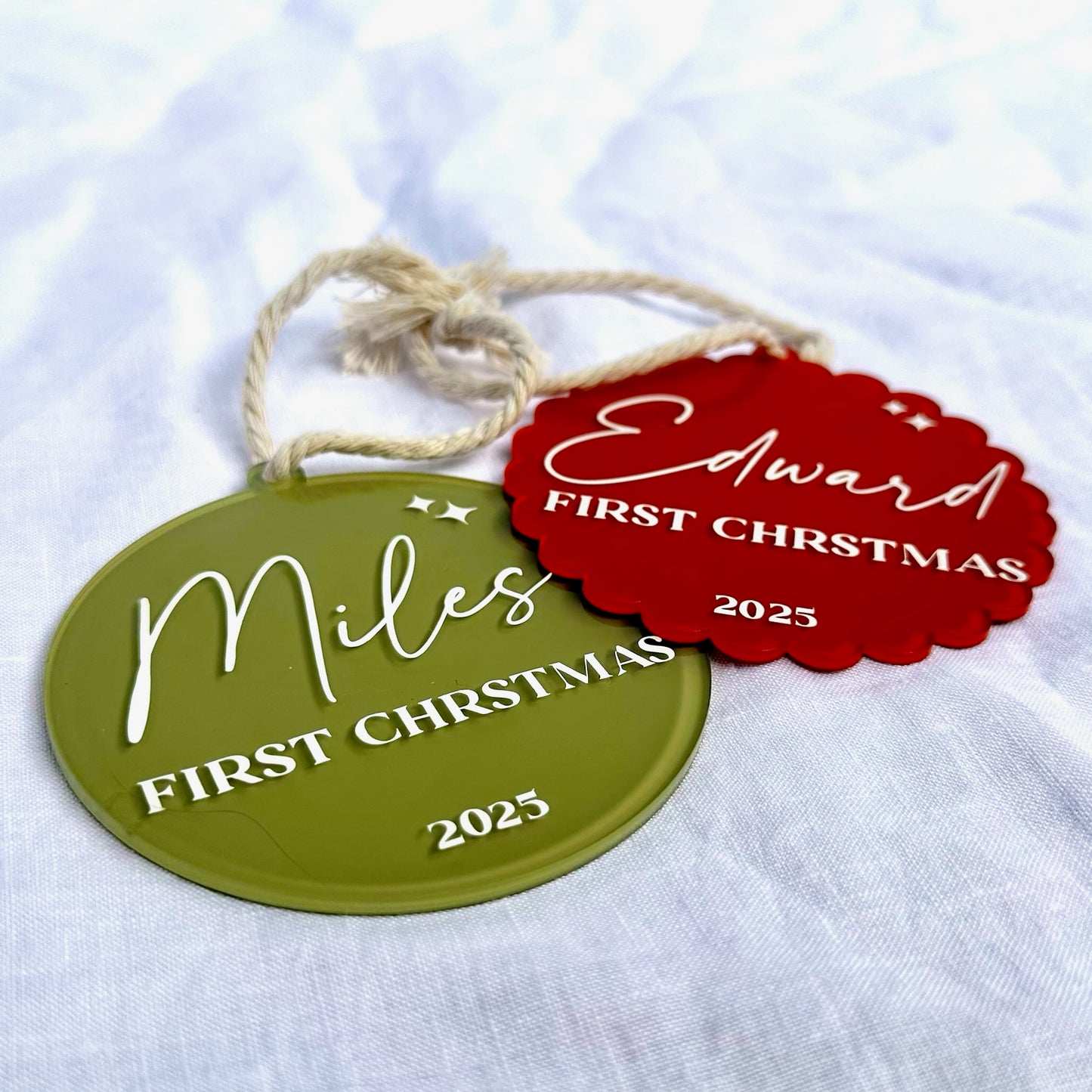 Personalised 'First Christmas' Ornament - Round or Scalloped Edge