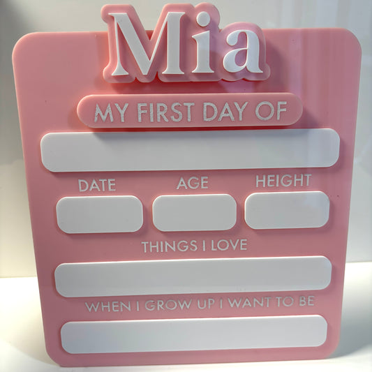 Large Personalised First & Last Day School Board | Reusable Acrylic Milestone Sign