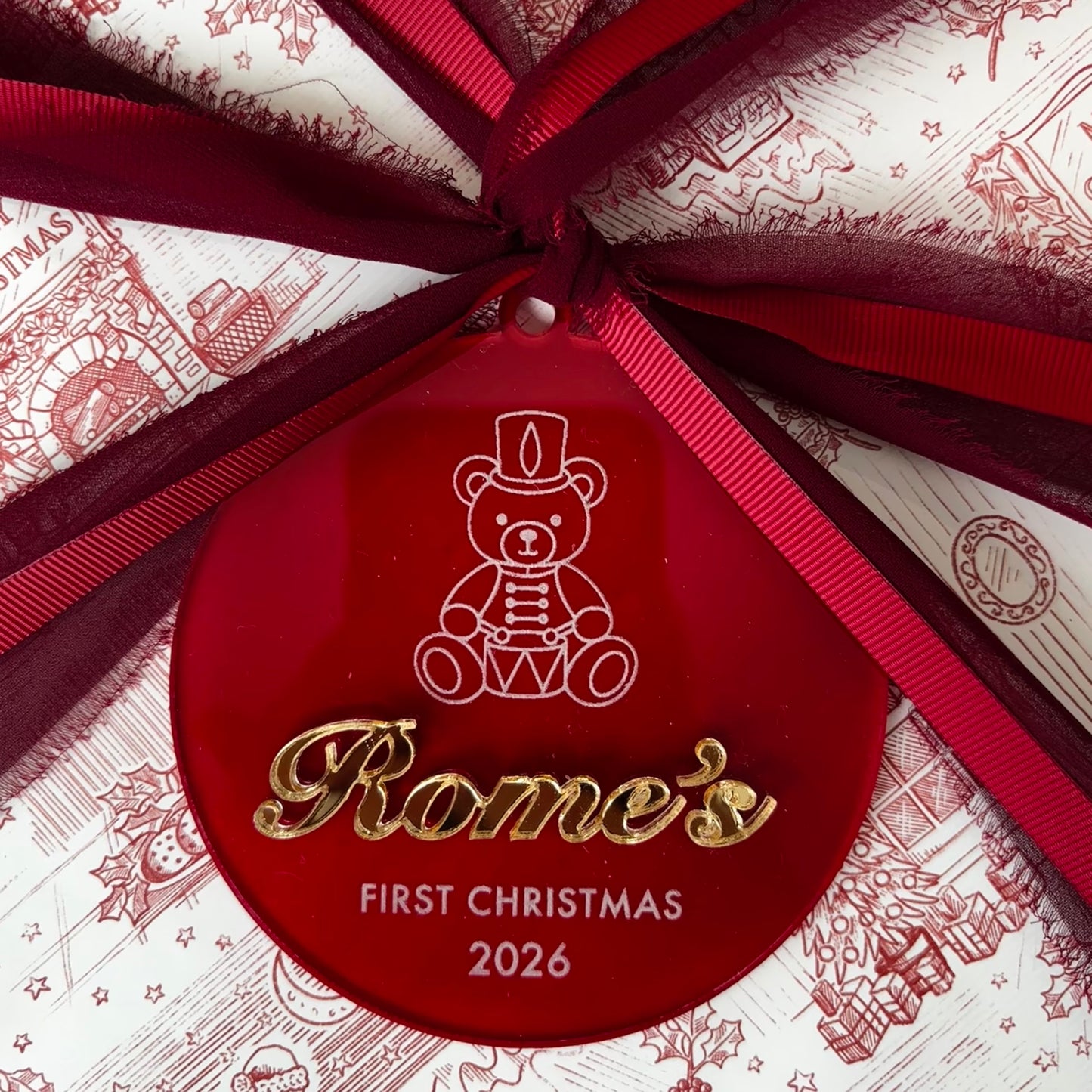 Personalised 'First Christmas' Ornament - Round or Scalloped Edge